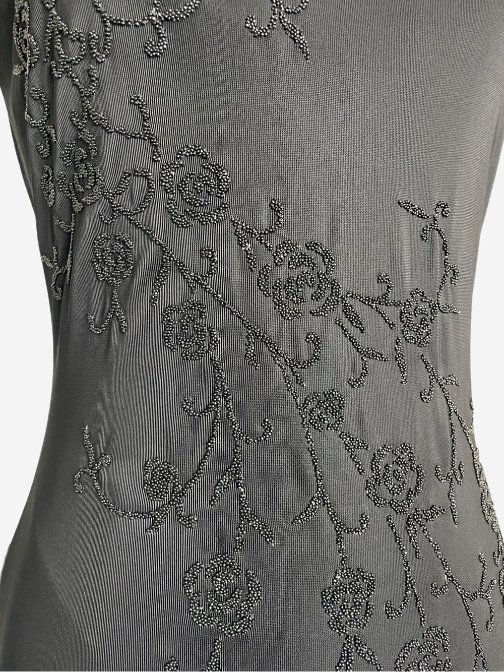 Vintage 90s Per Seption Black floral beaded maxi dress formal stretch XS/S - Picture 4 of 12